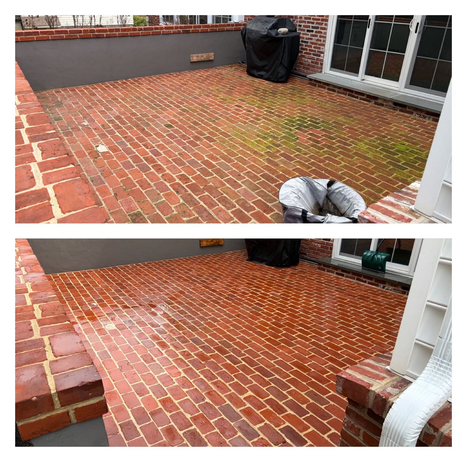 Brick Patio Soft Wash Clears Green Buildup in Penn Valley PA image